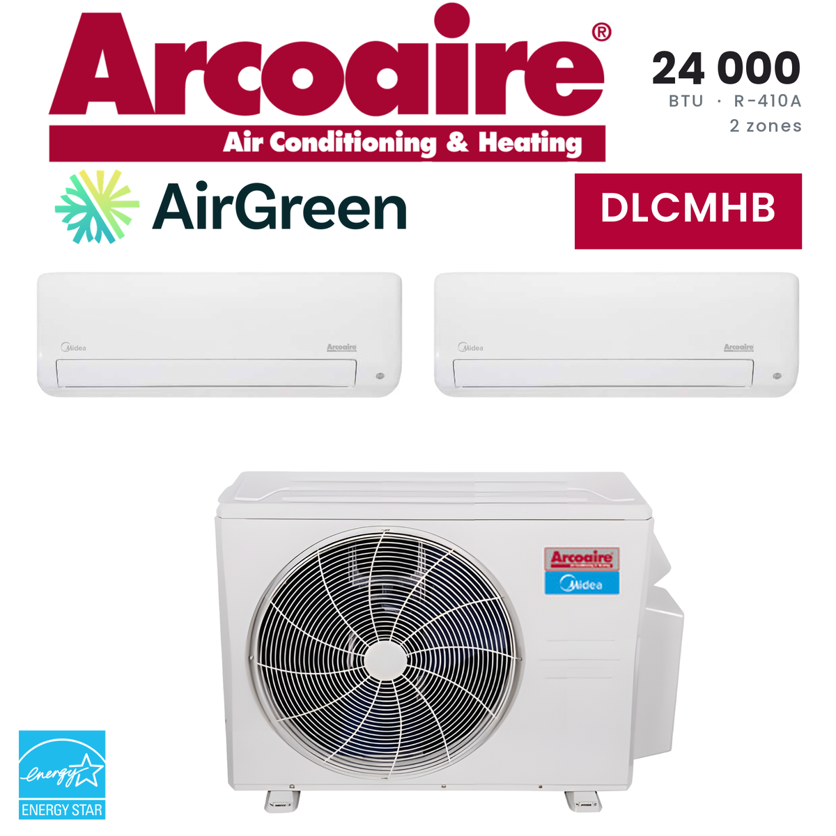 Thermopompe 2 zones Arcoaire DLCMHB de 24 000 BTU au R-410A : 2 unités murales et unité extérieure