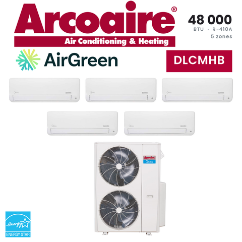 Thermopompe 5 zones Arcoaire DLCMHB de 48 000 BTU au R-410A : 5 unités murales et unité extérieure