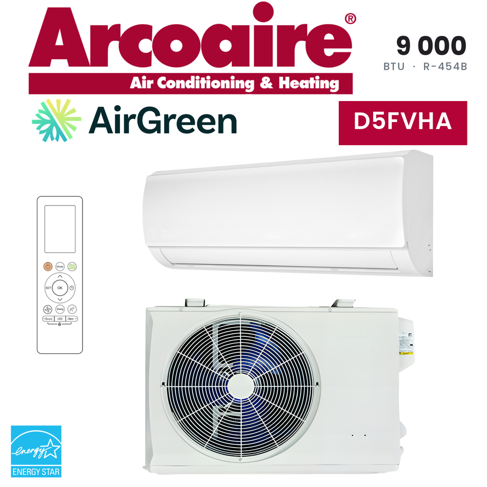 Thermopompe murale Arcoaire 16,8 SEER de 9 000 BTU au R-454B, unité intérieure et unité extérieure