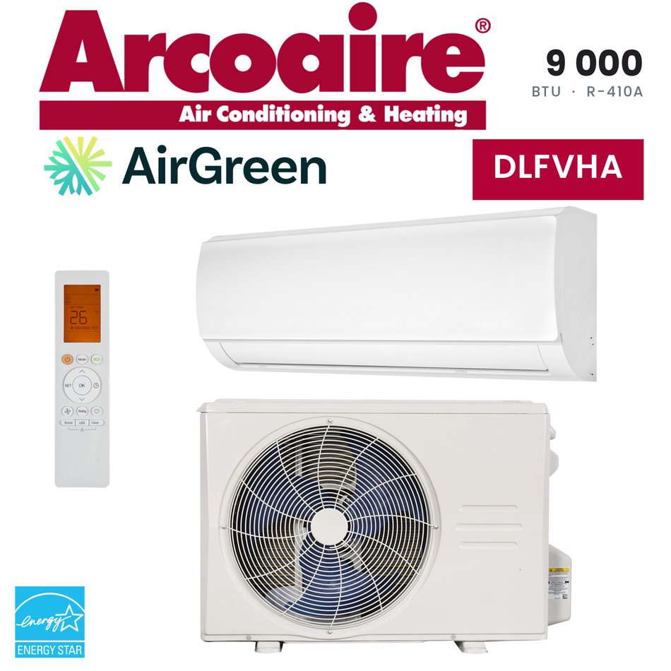 Thermopompe murale Arcoaire 16,8 SEER de 9 000 BTU au R-410A, unité intérieure et unité extérieure