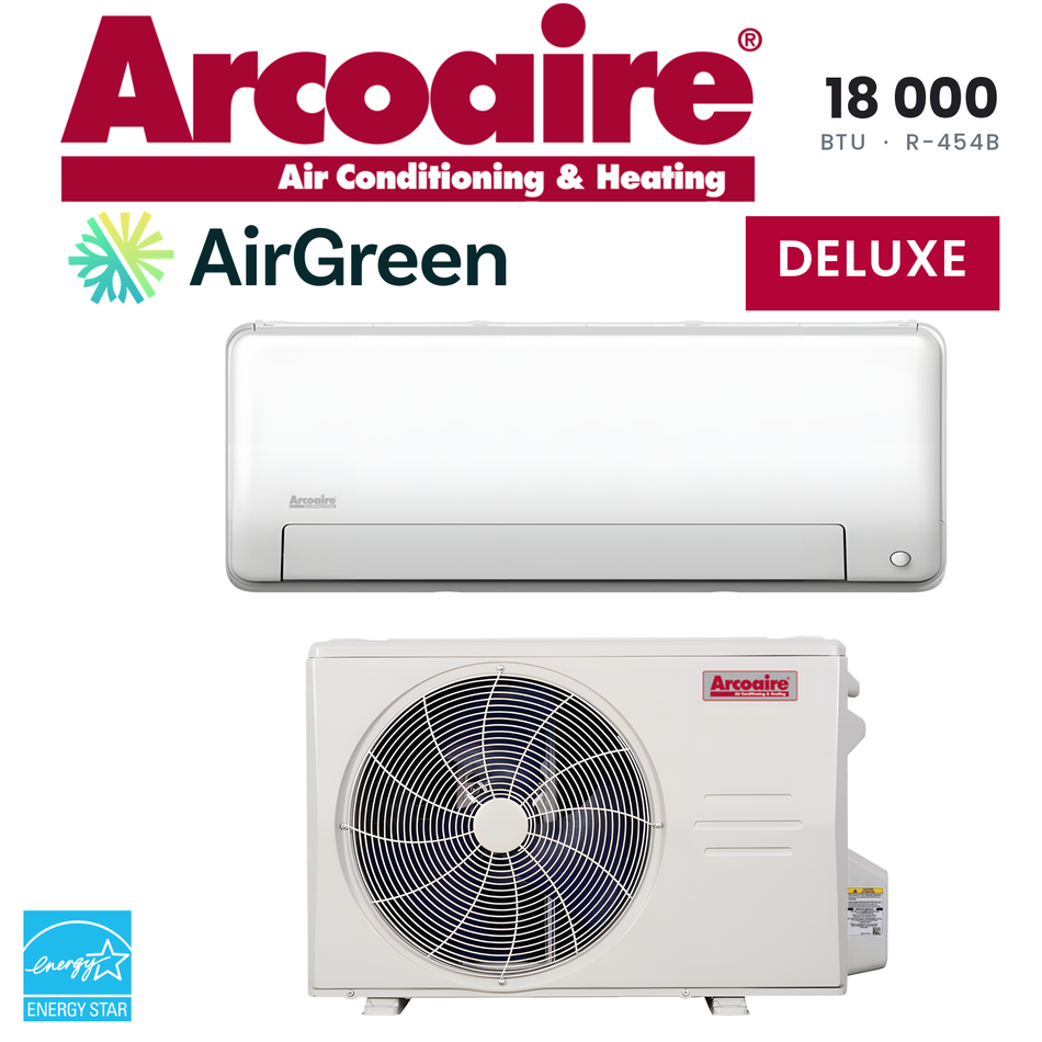 Thermopompe murale Arcoaire Deluxe de 18 000 BTU au R-454B, unité intérieure et unité extérieure