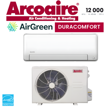 Thermopompe murale Arcoaire Duracomfort de 12 000 BTU au R-454B en 115 V, unité intérieure et unité extérieure