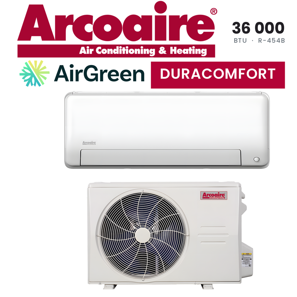 Thermopompe murale Arcoaire Duracomfort de 36 000 BTU au R-454B, unité intérieure et unité extérieure