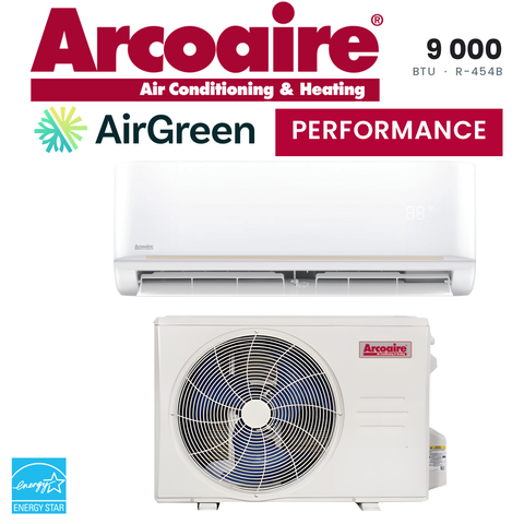 Thermopompe murale Arcoaire Performance de 9 000 BTU au R-454B, unité intérieure et unité extérieure