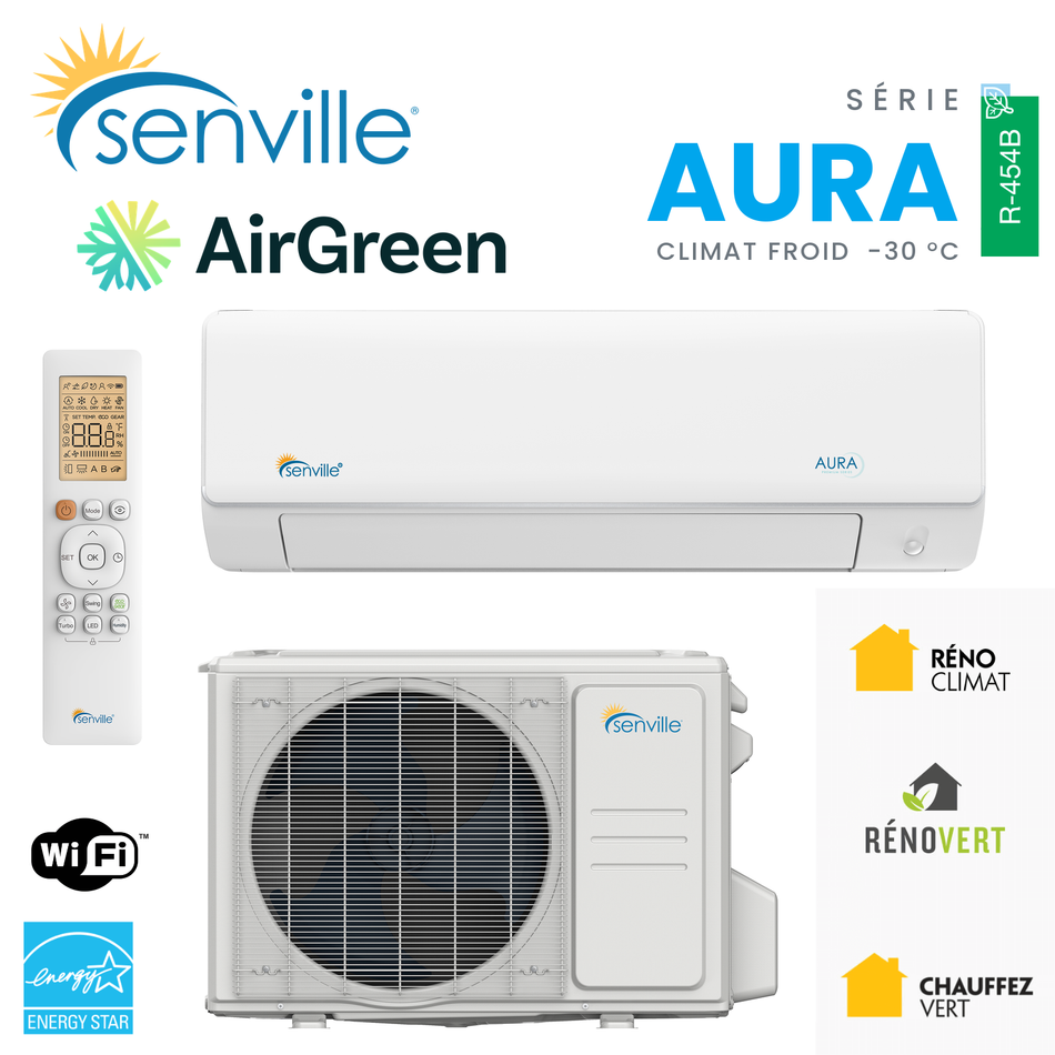 Thermopompe Murale SENVILLE AURA R454B | 15000 BTU | Montréal, Rive Sud & Nord