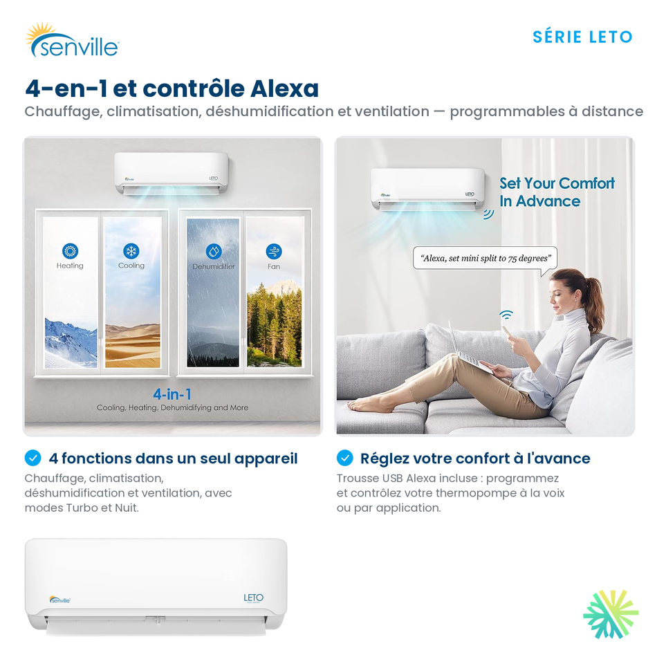 Mini Split SENVILLE LETO | 12000 BTU 115V | Montréal, Laval, Rive Sud