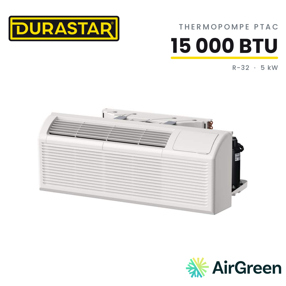 Thermopompe PTAC DURASTAR | 15000 BTU 5 kW - R32 — installée par AirGreen à Montréal, Laval, Longueuil, Rive-Sud et Rive-Nord