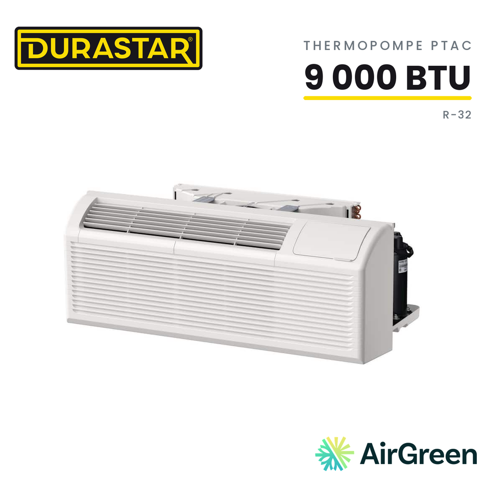 Thermopompe PTAC DURASTAR | 9000 BTU - R32 — installée par AirGreen à Montréal, Laval, Longueuil, Rive-Sud et Rive-Nord