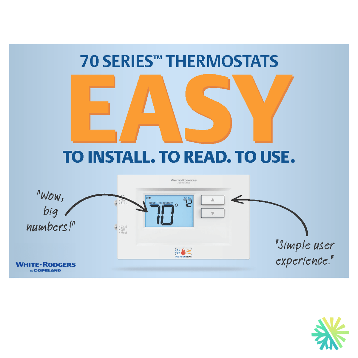 Fiche technique : Thermostat EMERSON 70 Series PTAC 1F75P-21PR — AirGreen, Montréal, Laval, Longueuil, Rive-Sud et Rive-Nord