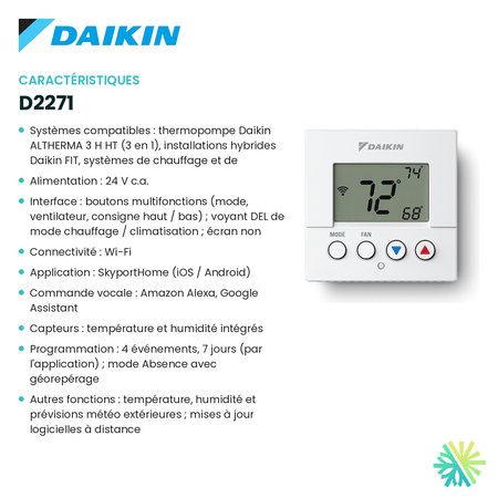 Fiche technique : Thermostat intelligent DAIKIN D2271 — AirGreen, Montréal, Laval, Longueuil, Rive-Sud et Rive-Nord