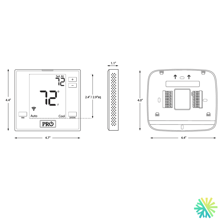 Fiche technique : Thermostat intelligent PROSYNC T721i Wi-Fi — AirGreen, Montréal, Laval, Longueuil, Rive-Sud et Rive-Nord