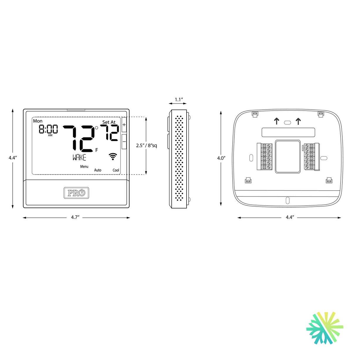 Fiche technique : Thermostat intelligent PROSYNC T855iSH Universal Wi-Fi — AirGreen, Montréal, Laval, Longueuil, Rive-Sud et Rive-Nord