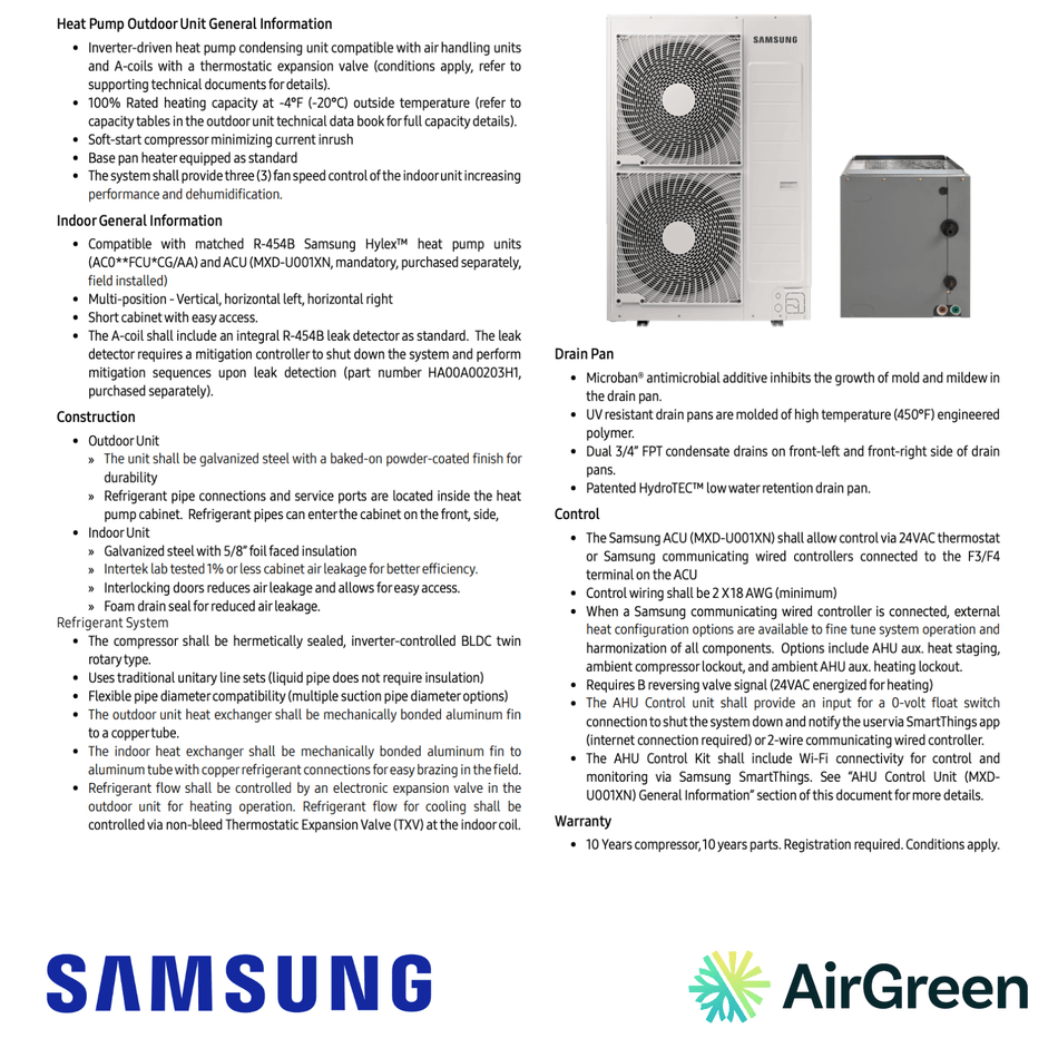 Thermopompe Centrale "ADD ON" SAMSUNG Hylex Premium | 3 Tonnes - 36000 BTU