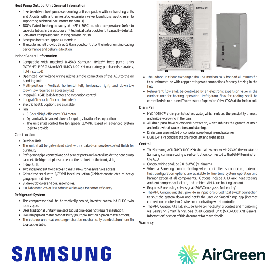 Thermopompe Centrale SAMSUNG Hylex Premium | 2 Tonnes - 24000 BTU