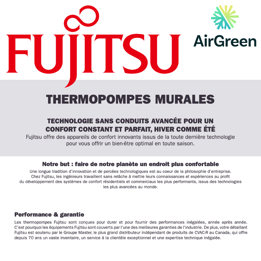 Thermopompe Murale Fujitsu RL2 9 000 BTU (115V) spec sheet with relevant information