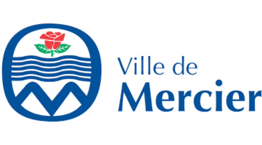 Logo of Ville de Mercier with a red rose and blue wave design.