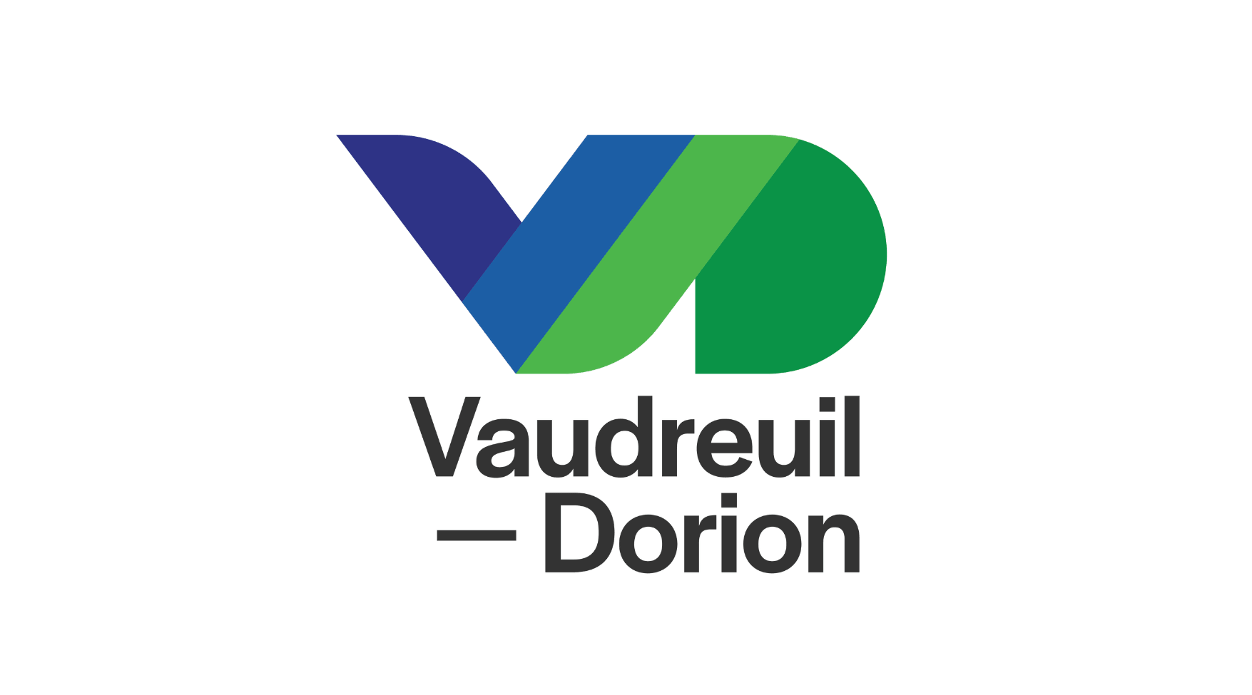 Logo of Vaudreuil-Dorion with blue and green geometric shapes.