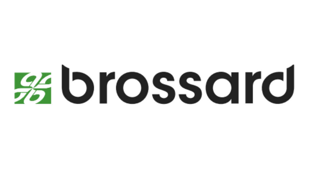 Brossard logo with a green and black color scheme, featuring stylized text and graphic elements.