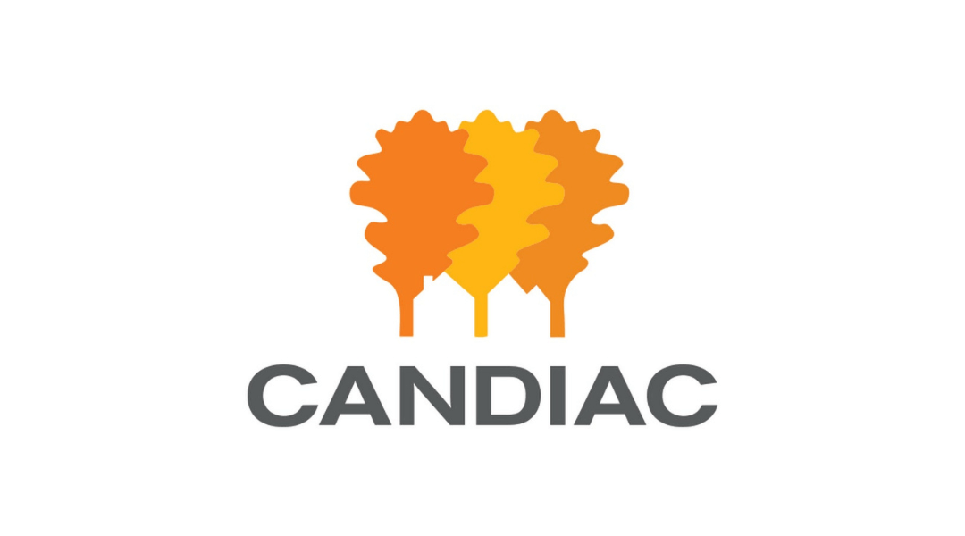 Candiac logo with three stylized orange and yellow trees on a white background