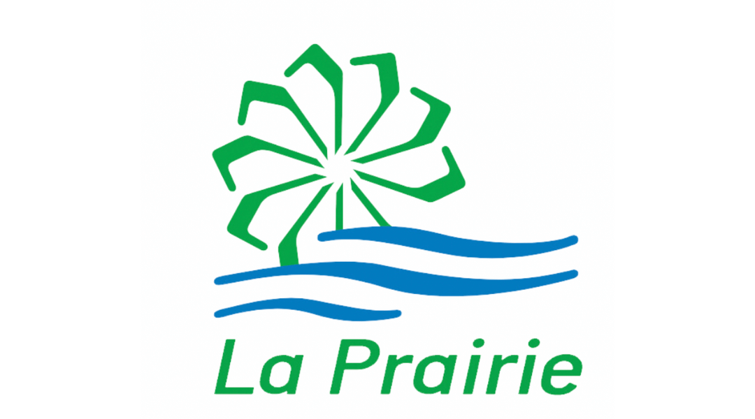 La Prairie green and blue logo with abstract design and text
