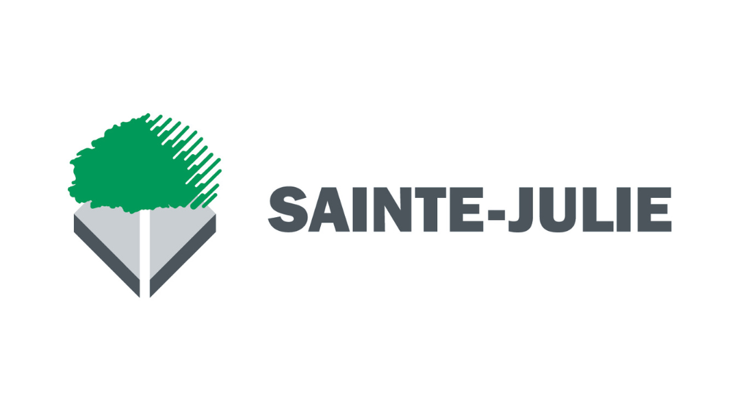 Logo of Sainte-Julie featuring green and gray design with stylized tree and text.