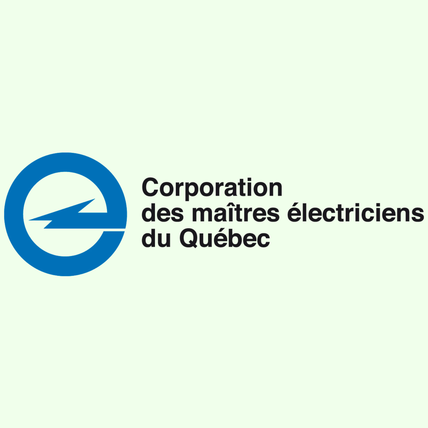 Logo of Corporation des Maîtres Électriciens du Québec, featuring a blue circle with an electrical symbol and black text.