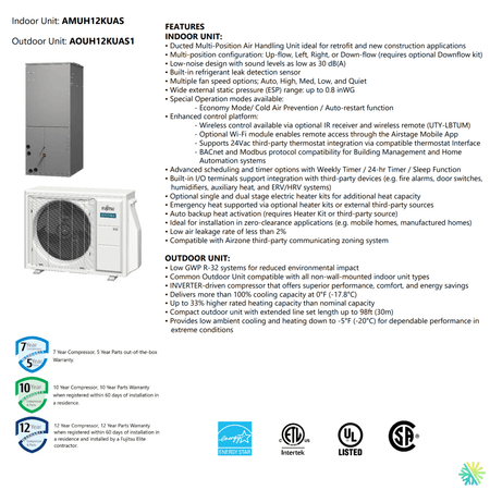 Thermopompe centrale FUJITSU CENTAURI R32 | 1 Tonne - 12000 BTU features and specifications image