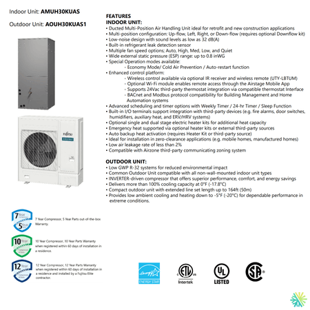 Thermopompe centrale FUJITSU CENTAURI R32 | 2.5 Tonnes - 30000 BTU features and specifications image