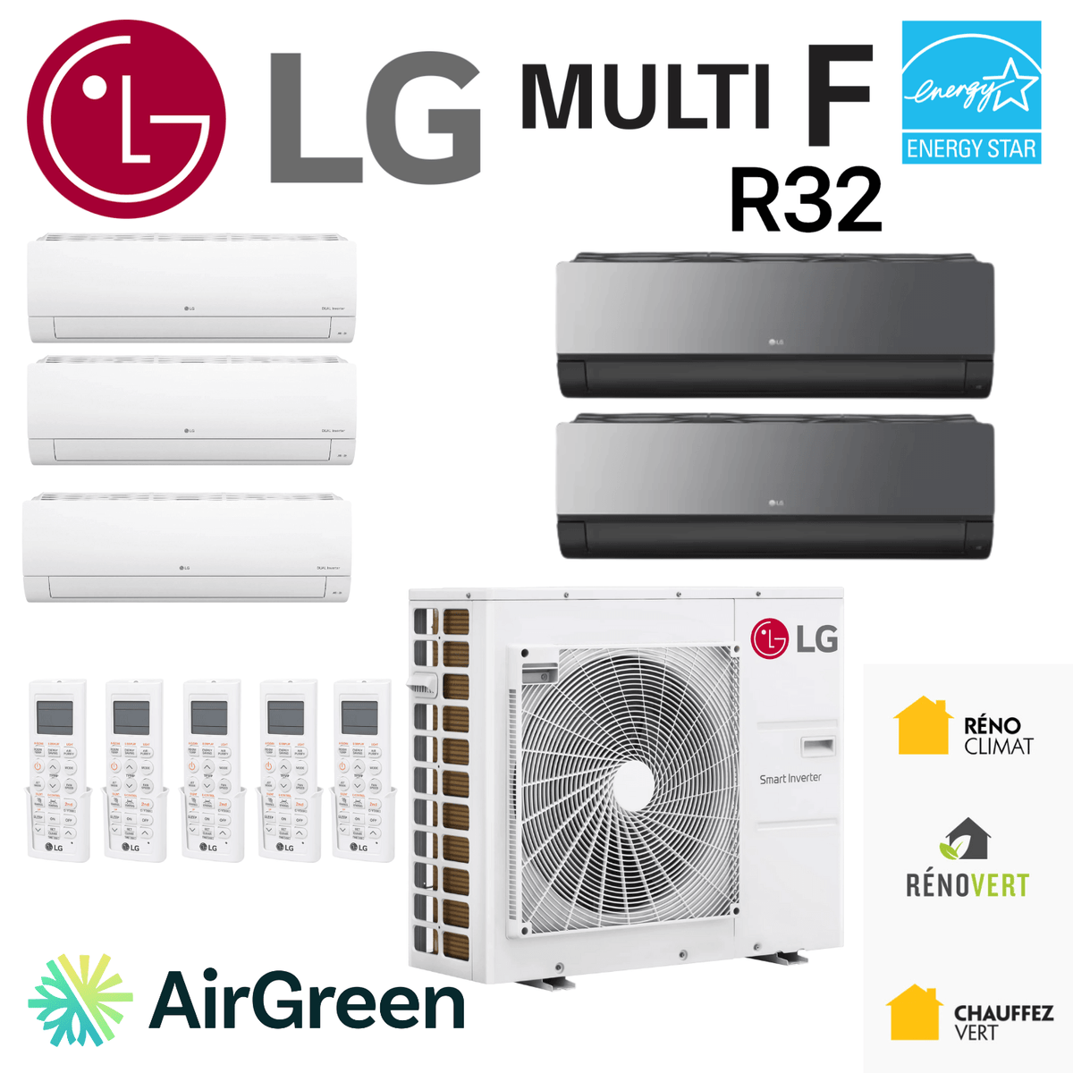 Thermopompe 5-Zone LG MULTI F R32 | Compresseur 48000 BTU, multizone system for home comfort with Energy Star rating.