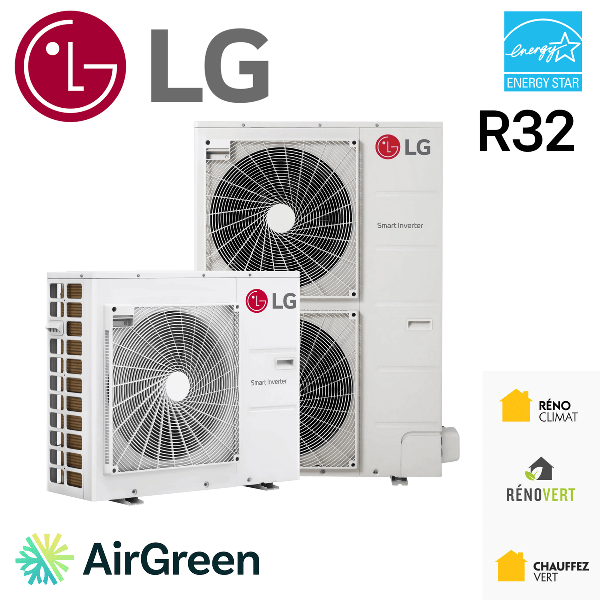 Thermopompe Centrale LG R32 | 3.5 Tonnes - 42 000 BTU avec logos Energy Star et AirGreen