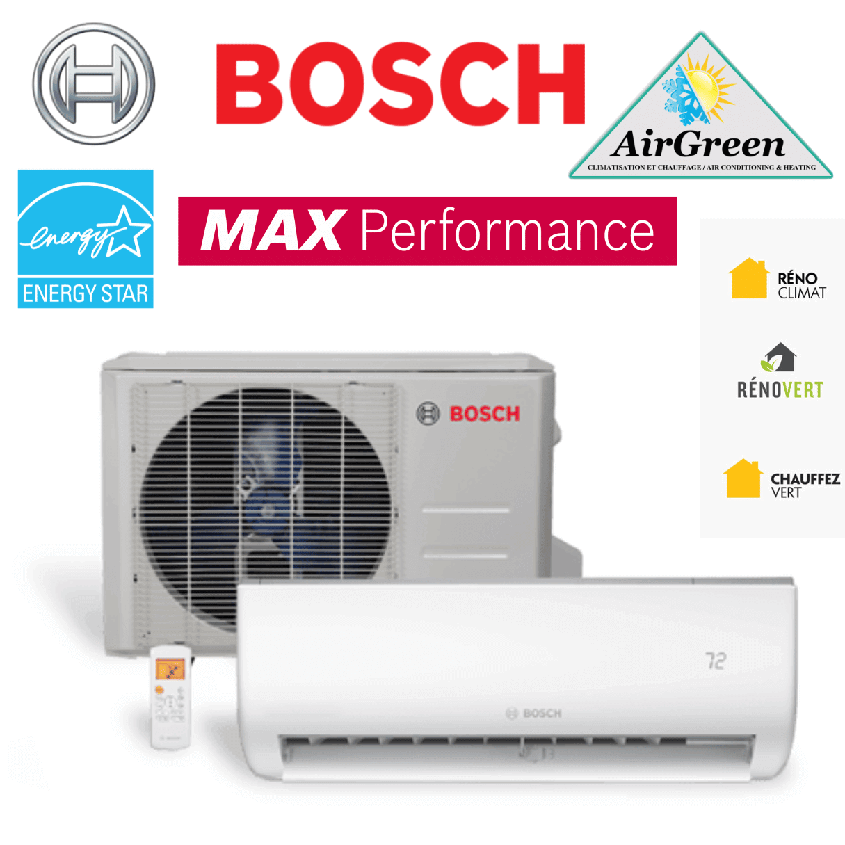 Thermopompe Murale Bosch Climate 5000 Max Performance de 12 000 BTU