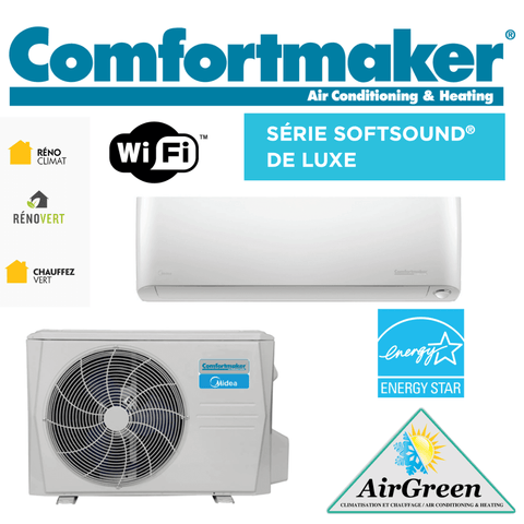 Thermopompe Murale Comfortmaker (DLCPRA) SOFTSOUND DE LUXE de 12 000 BTU Montréal (-30°C) avec Energy Star et WiFi.