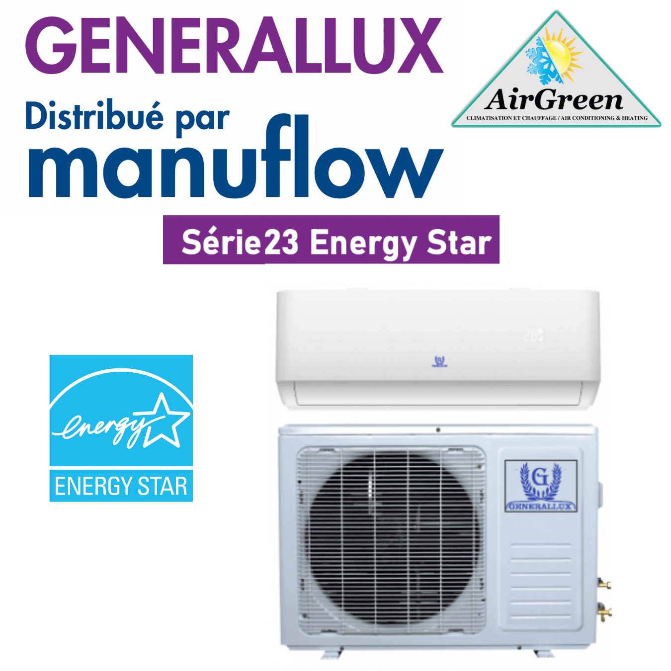 Mini Split Mural Generallux Manuflow 12000 BTU -25°C Installation Montréal