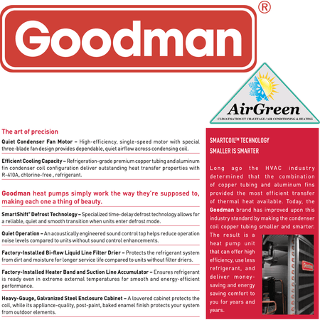 Thermopompe Centrale Goodman 16 SEER de 2.5 Tonnes spec sheet with relevant information