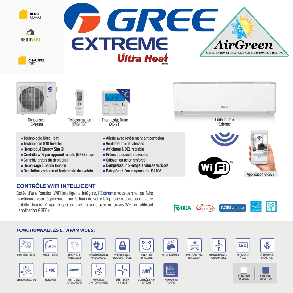 Wall Mounted Heat Pump GREE EXTREME of 18 000 BTU Montreal (-30°C) 