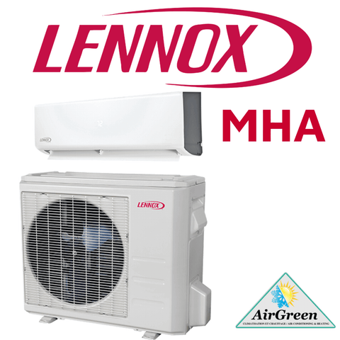 Thermopompe Murale Lennox MHA de 12 000 BTU Montréal (115V) unité intérieure et extérieure avec logo AirGreen