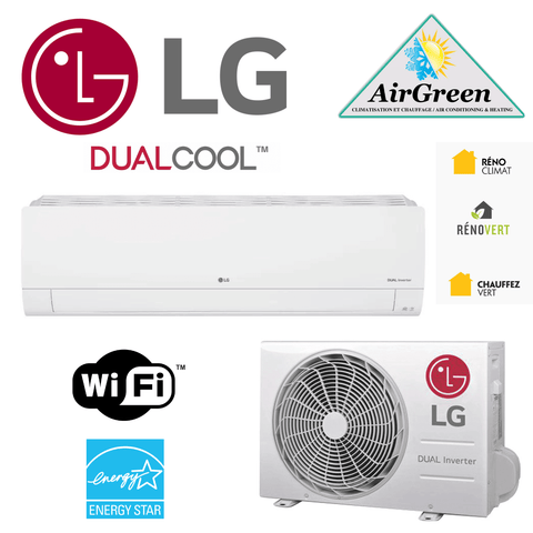 Thermopompe Murale LG DUALCOOL BLANC BRILLANT de 36 000 BTU Montréal avec Wi-Fi, ENERGY STAR, distribution par AirGreen