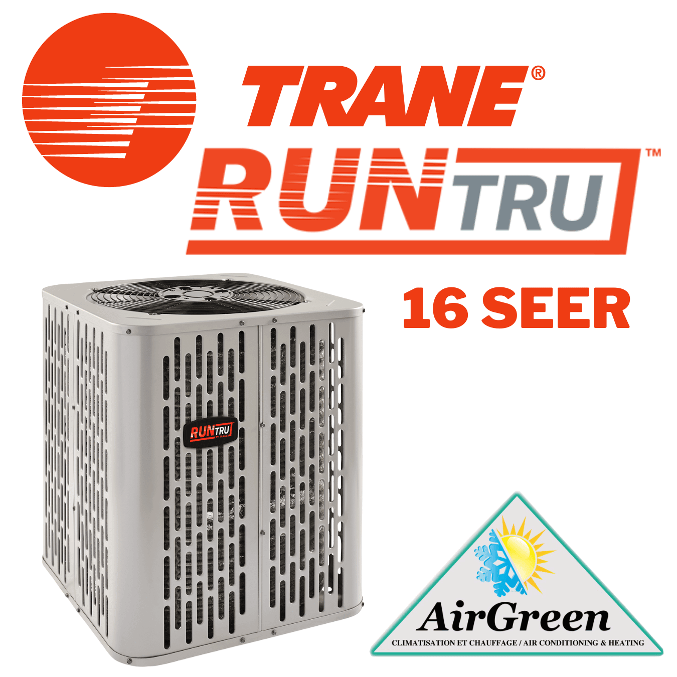 Thermopompe Centrale RunTru 16 SEER par TRANE de 5 Tonnes Grand Montréal