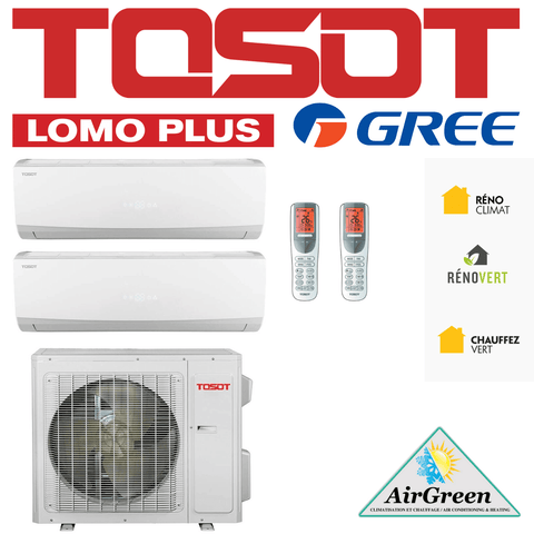Thermopompe Double Zone Tosot LomoPlus UltraHeat Compresseur 42 000 BTU Montréal avec unités mural et télécommandes