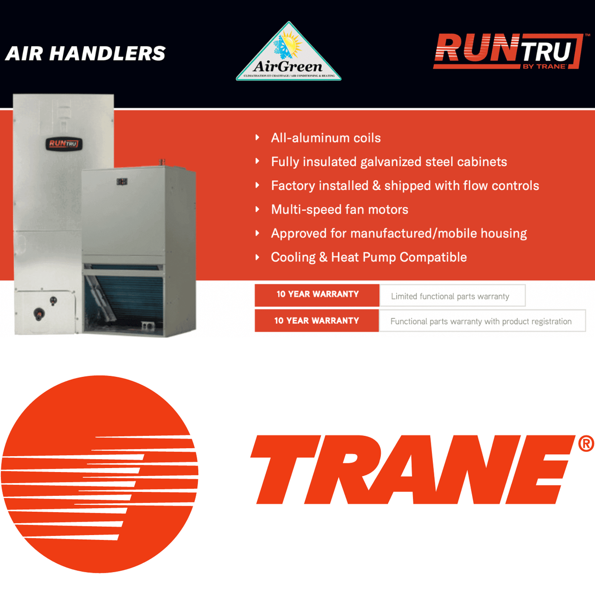 Fournaise électrique TRANE RUNTRU 14 SEER 1.5 Tonnes spec sheet with relevant information