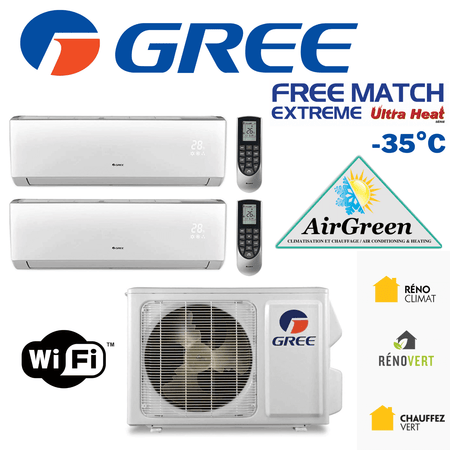Thermopompe Double Zone Gree Free Match Extreme Compresseur 42 000 BTU