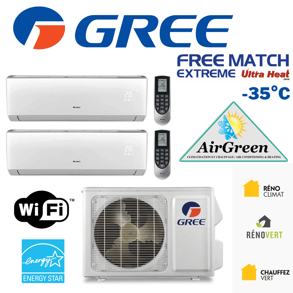 Thermopompe Double Zone Gree Free Match Extreme Compresseur 24 000 BTU
