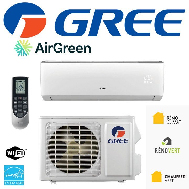 Thermopompe murale Gree, unités intérieure et extérieure, avec télécommande